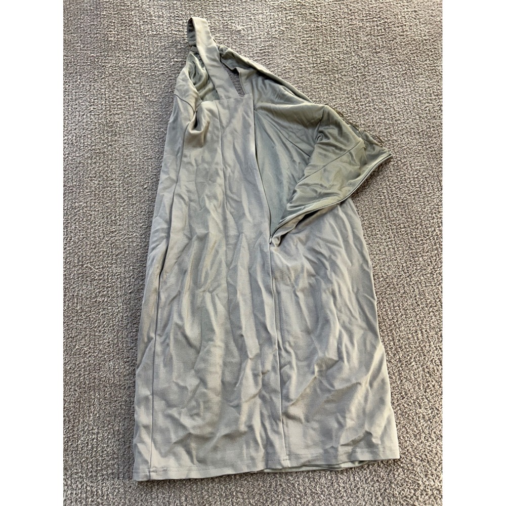 Fashion Nova Amina One Shoulder Ponte Midi Dress Taupe Gold Ring Large NWT - Picture 2 of 5
